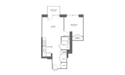 1 bedroom 1 bath 608 sq.ft.