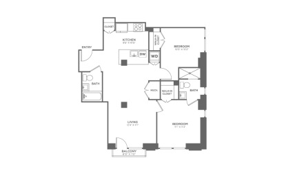 2 bedroom 2 bath 957 sq.ft.