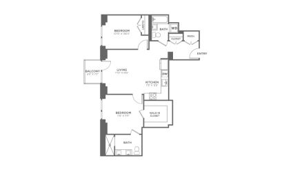 2 bedroom 2 bath 969 sq.ft.